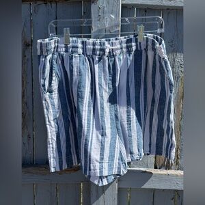 Beachlunchlounge Women’s Casual Coastal Linen Striped Drawstring Shorts Size L